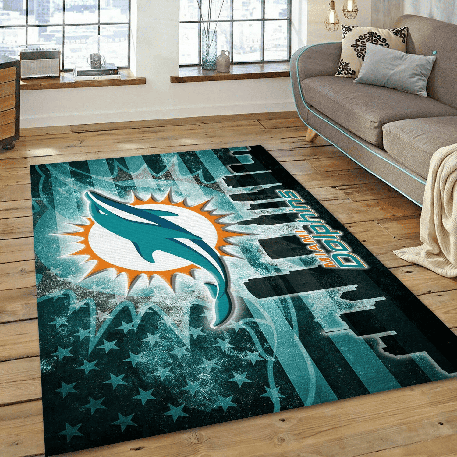 Miami Dolphins Rug Living Room Bedroom Anti-skid Rectangle Area Rug – Full Print Carpet For Living Room & Bedroom Home Decor