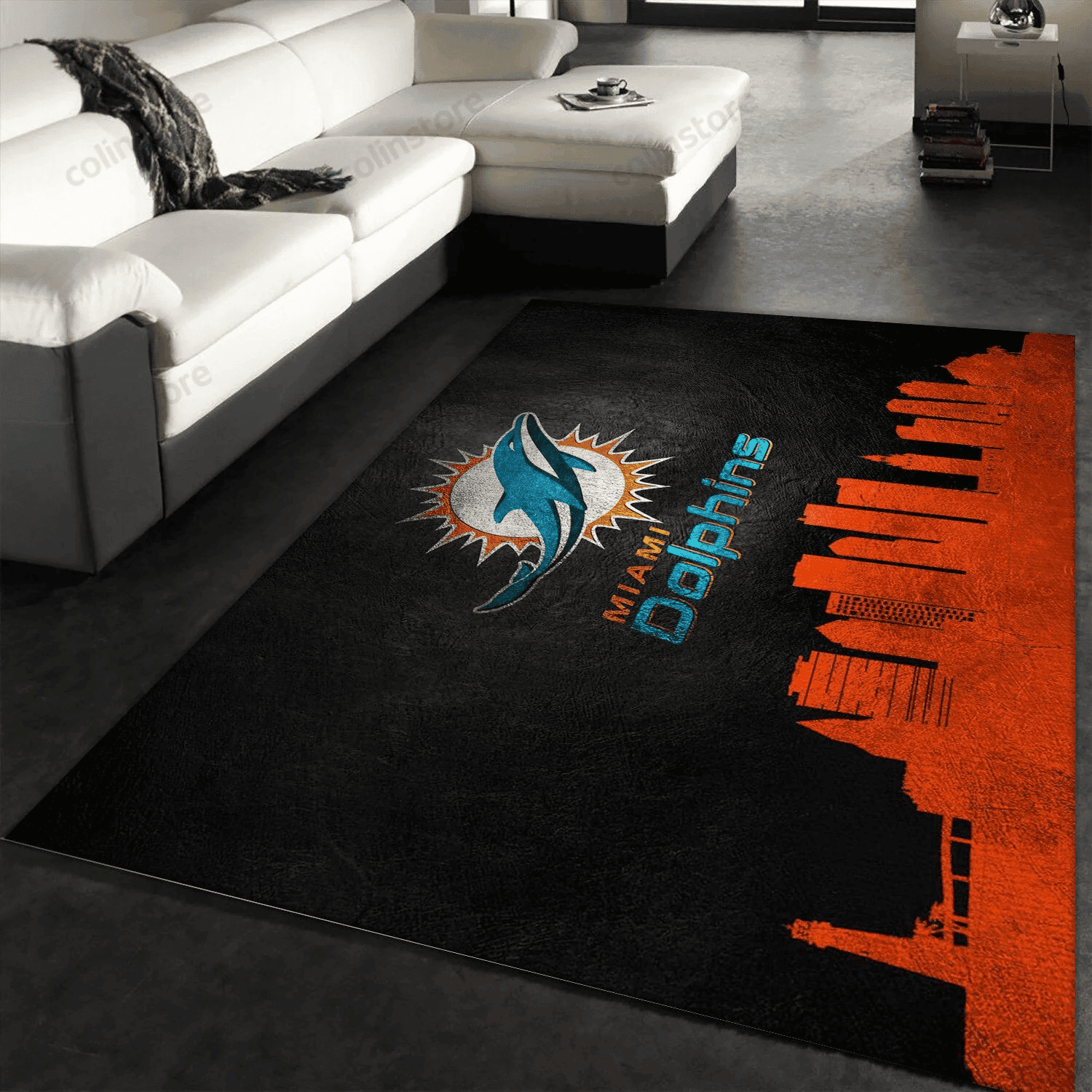 Miami Dolphins Skyline Rectangle Area Rug – Full Print Carpet For Living Room & Bedroom Home Decor