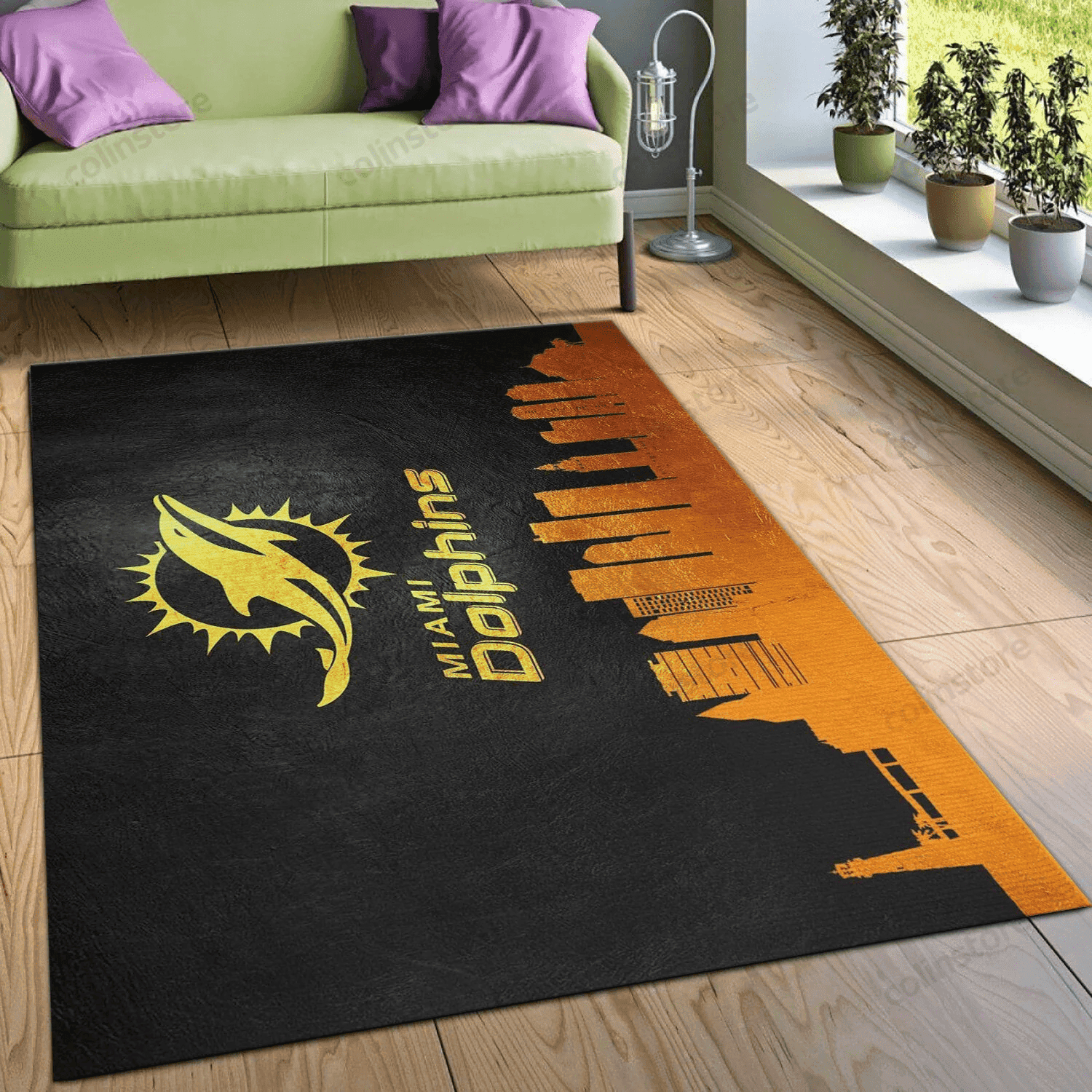 Miami Dolphins Skyline Rectangle Area Rug – Full Print Carpet For Living Room & Bedroom Home Decor