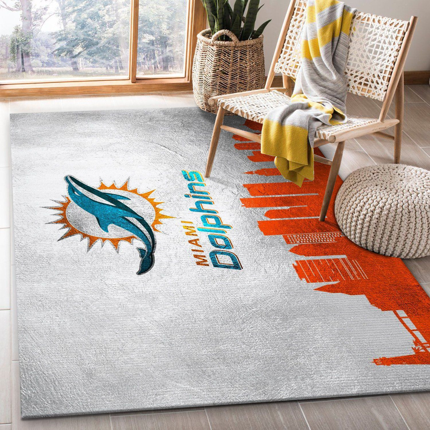 Miami Dolphins Skyline Rectangle Area Rug – Full Print Carpet For Living Room & Bedroom Home Decor