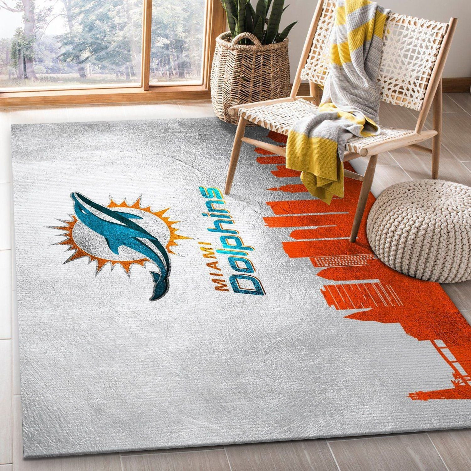 Miami Dolphins Skyline Rectangle Area Rug – Full Print Carpet For Living Room & Bedroom Home Decor