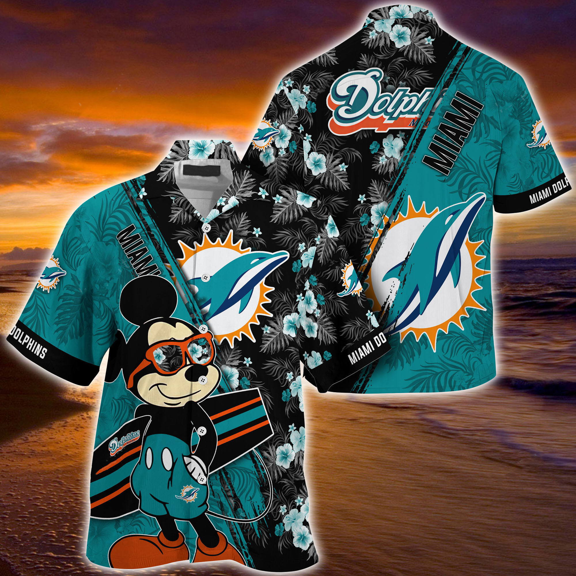 Miami Dolphins Surf's Up Mickey Aloha Hawaiian Shirt for Men & Women
