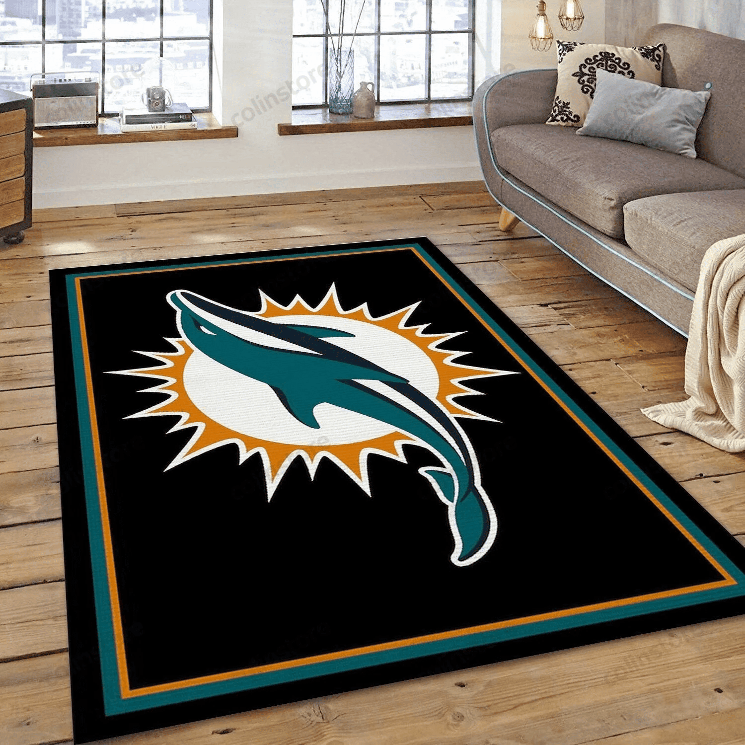 Miami Dolphins Team Rectangle Area Rug – Full Print Carpet For Living Room & Bedroom Home Decor