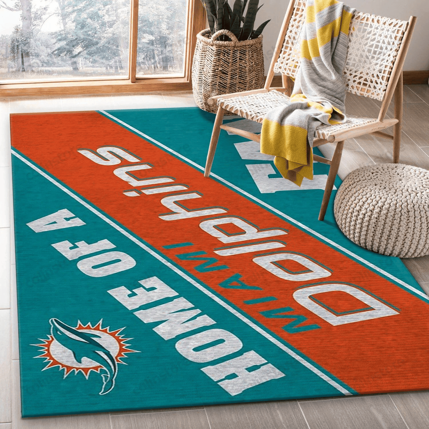Miami Dolphins Team Team Logos Rectangle Area Rug – Full Print Carpet For Living Room & Bedroom Home Decor
