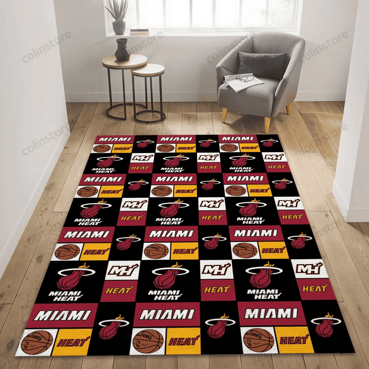Miami Heat Patterns Team Logos Rectangle Area Rug – Full Print Carpet For Living Room & Bedroom Home Decor