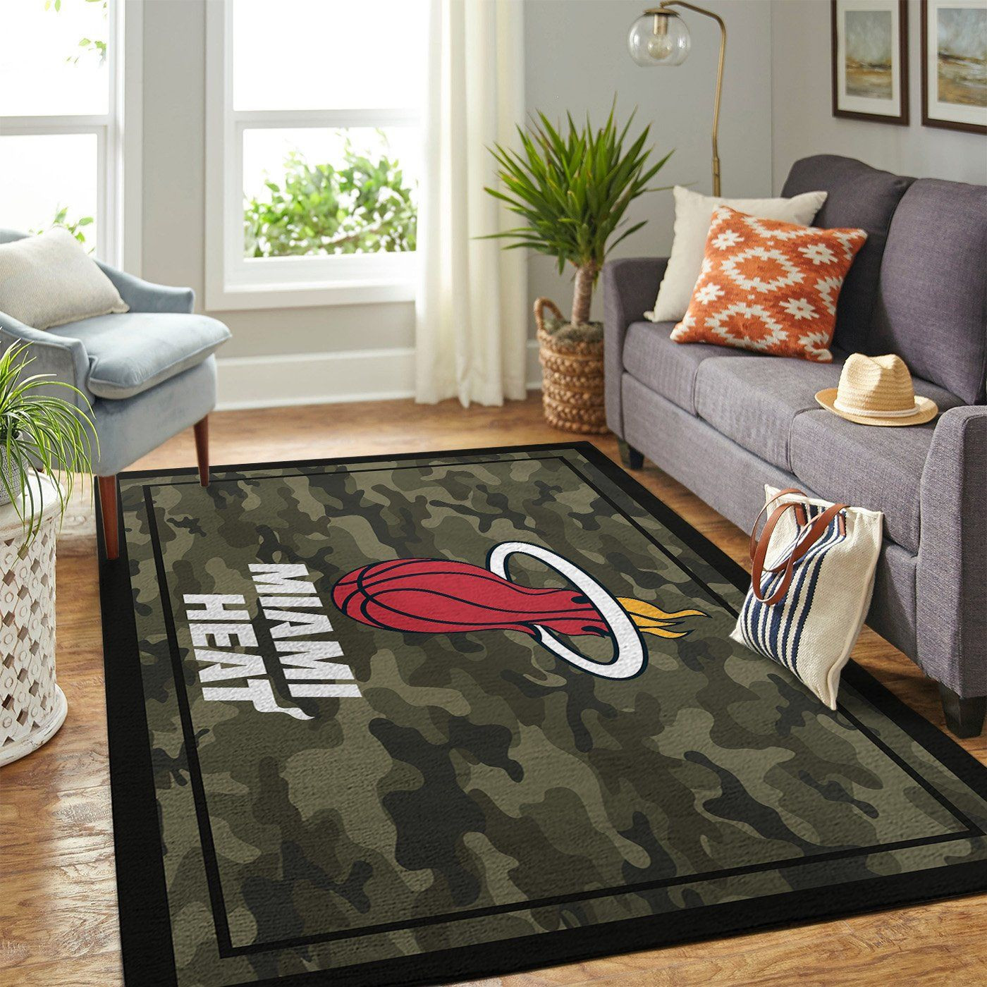 Miami Heat Team Logo Camo Rectangle Area Rug – Full Print Carpet For Living Room & Bedroom Home Decor