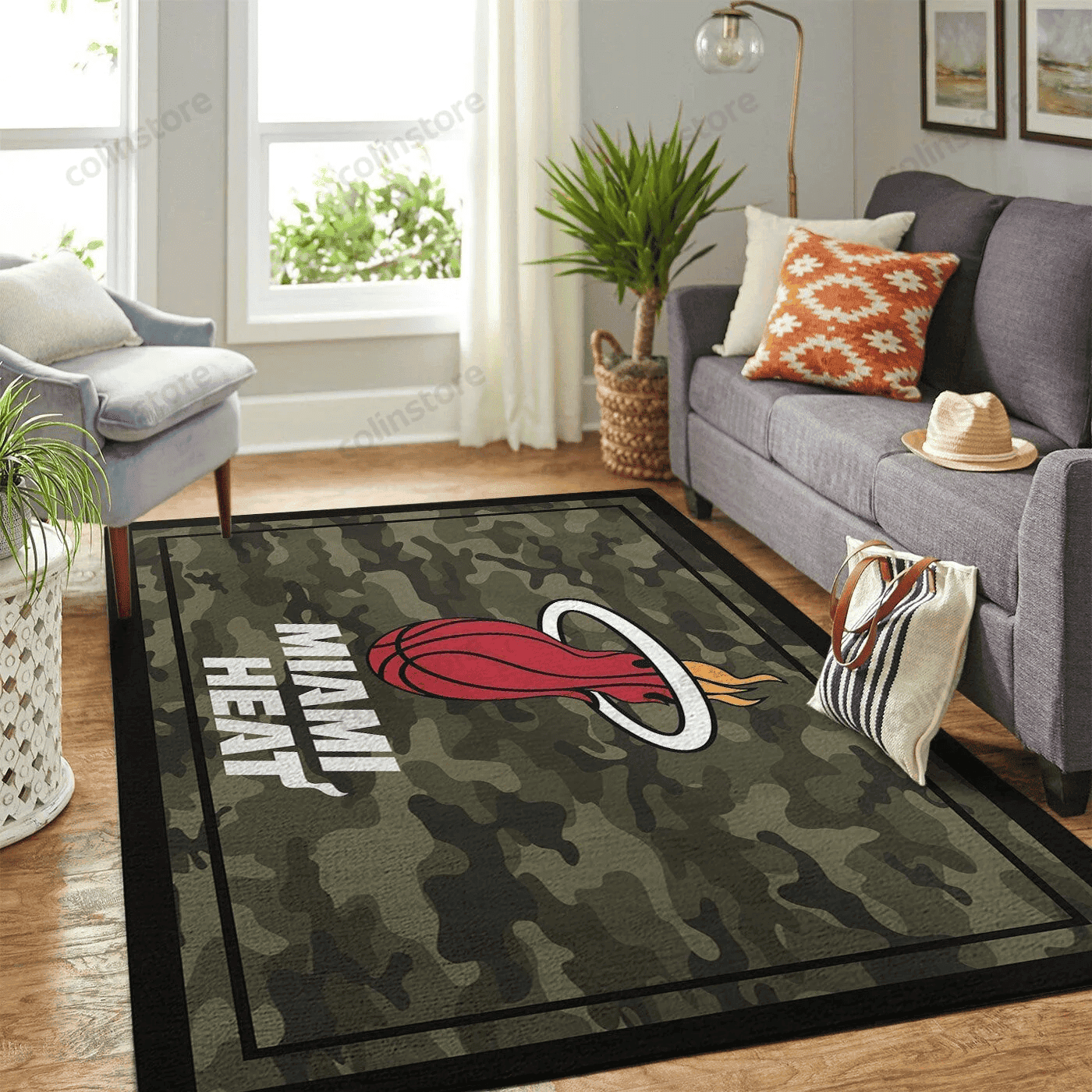 Miami Heat Team Logo Camouflage 3D Rectangle Area Rug – Full Print Carpet For Living Room & Bedroom Home Decor