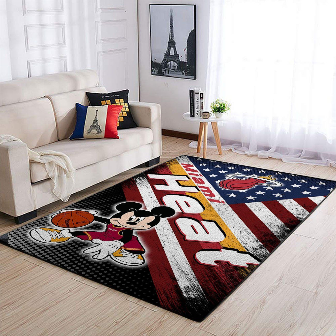 Miami Heat Team Logo Mickey Us Rectangle Area Rug – Full Print Carpet For Living Room & Bedroom Home Decor