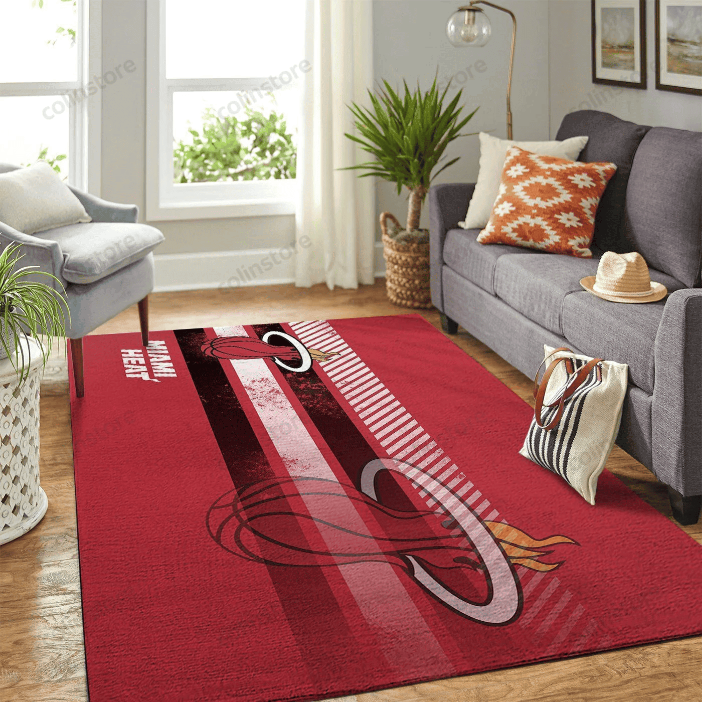 Miami Heat Team Logo Rectangle Area Rug – Full Print Carpet For Living Room & Bedroom Home Decor