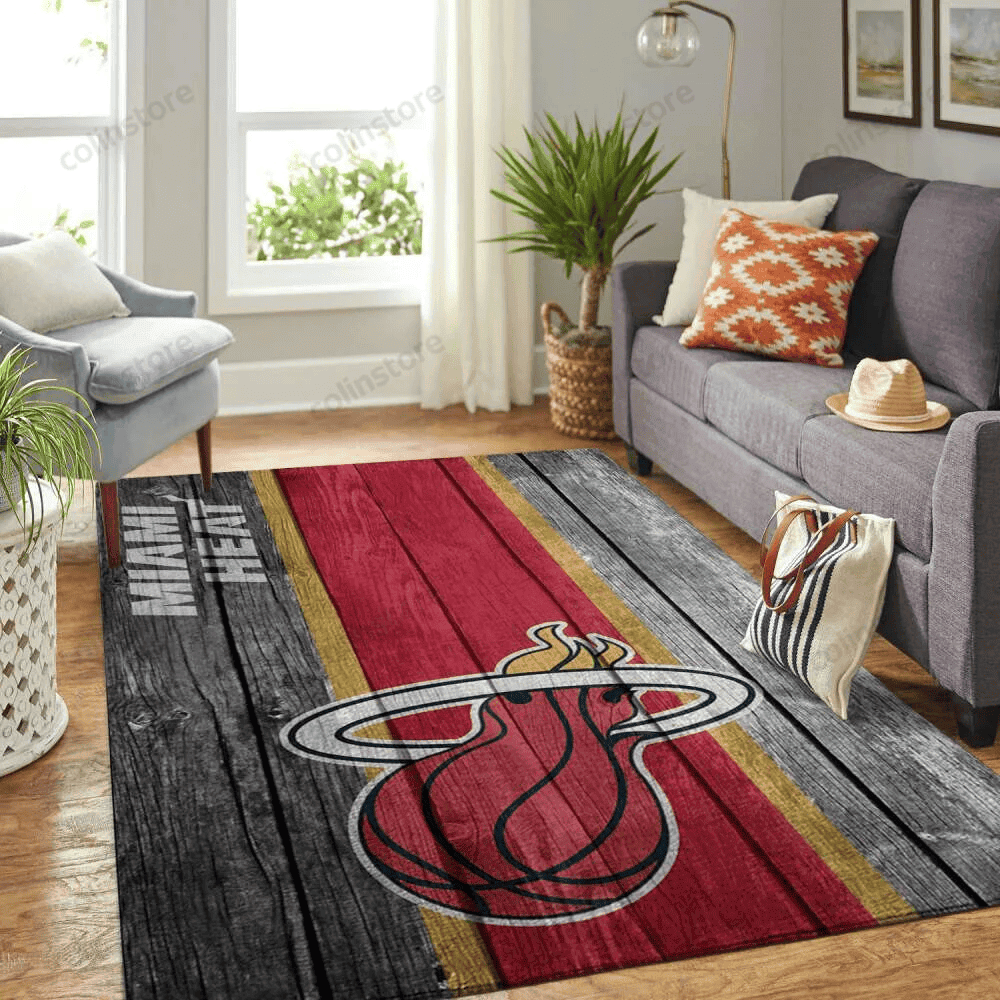 Miami Heat Team Logo Rectangle Area Rug – Full Print Carpet For Living Room & Bedroom Home Decor