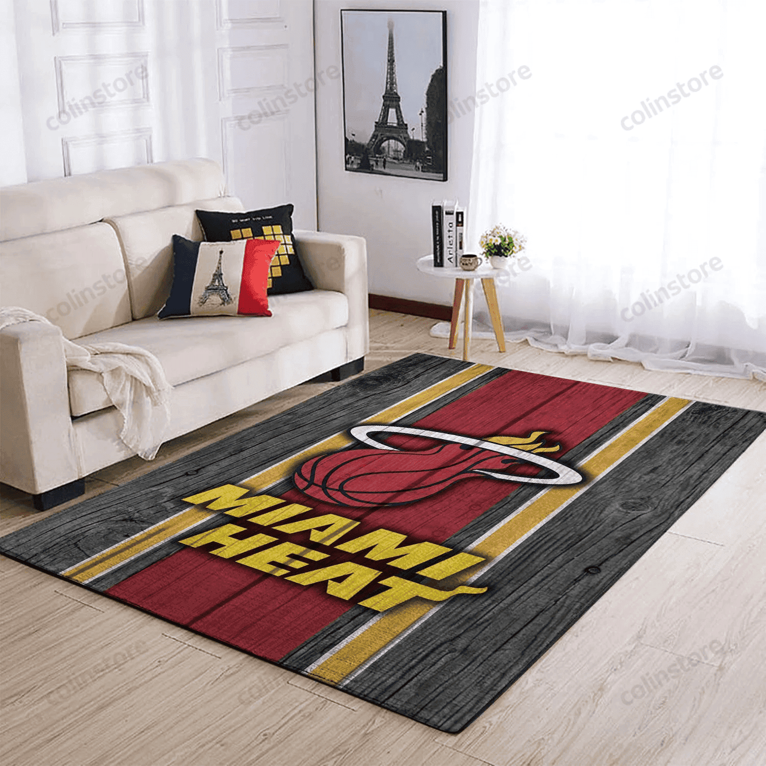 Miami Heat Team Logo Wooden 3D Rectangle Area Rug – Full Print Carpet For Living Room & Bedroom Home Decor