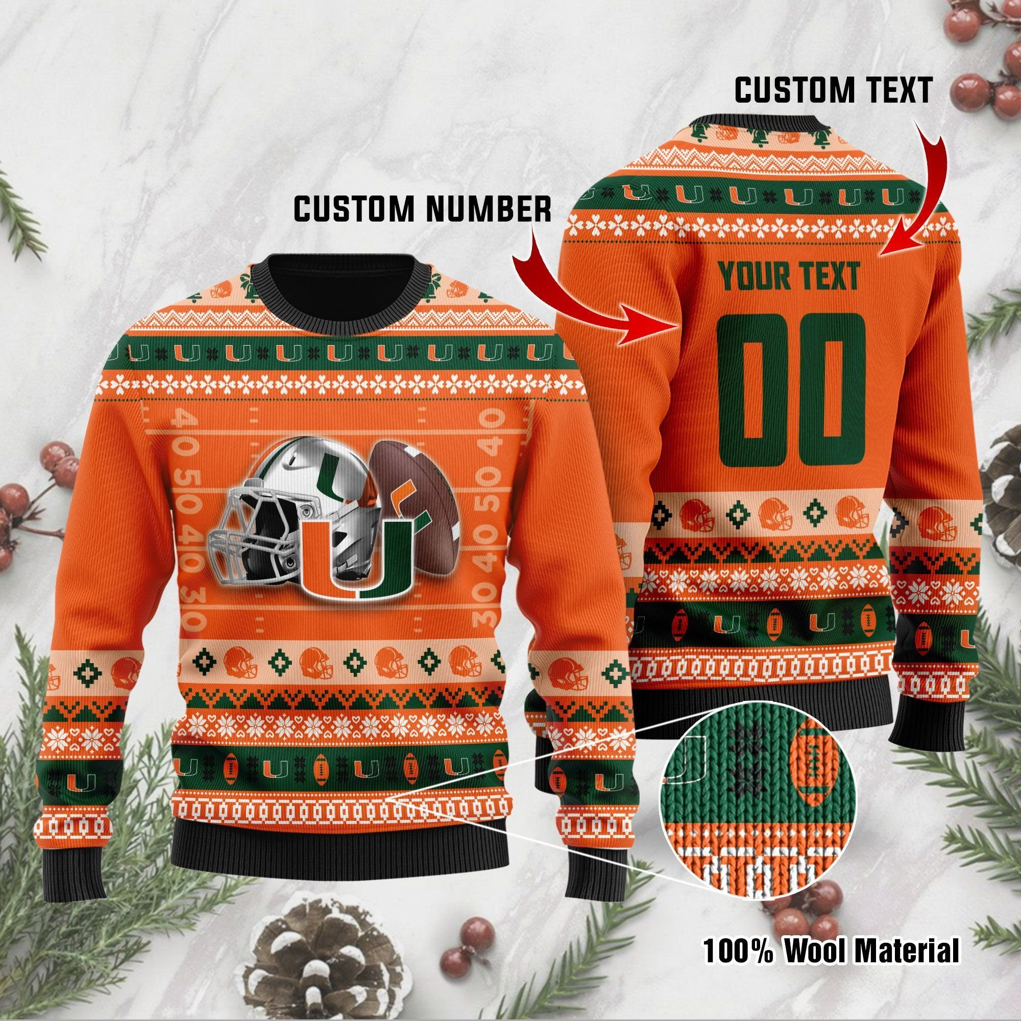 Miami Hurricanes Custom Name & Number Personalized Ugly Christmas Sweater, Perfect Holiday Gift
