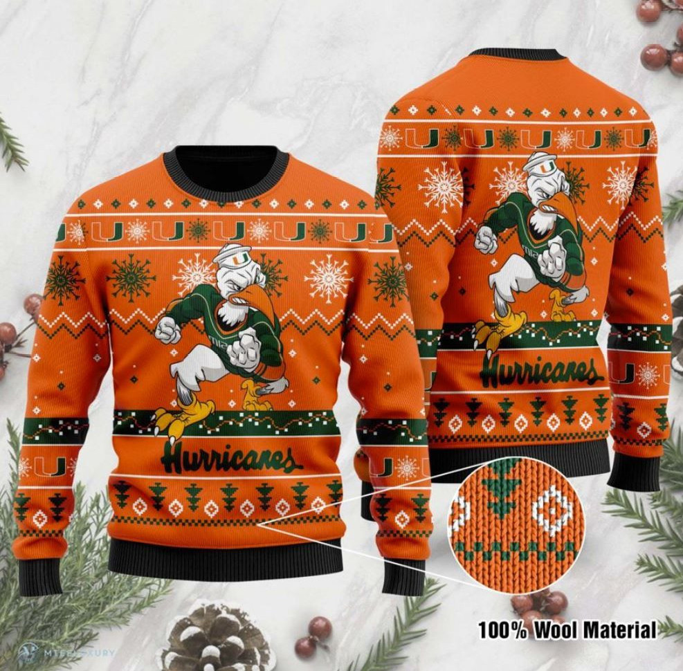 Miami Hurricanes Football For Fans Ugly Christmas Sweater Perfect Holiday Gift