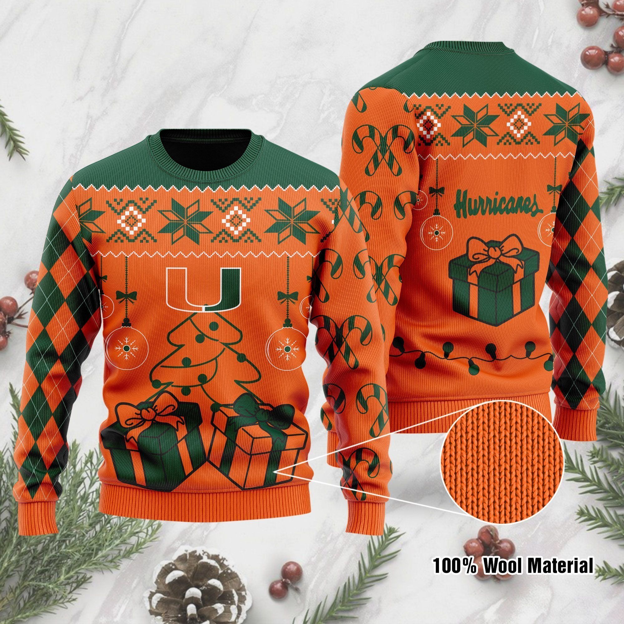 Miami Hurricanes Funny Ugly Christmas Sweater Holiday Xmas Party Men Women Plus Size