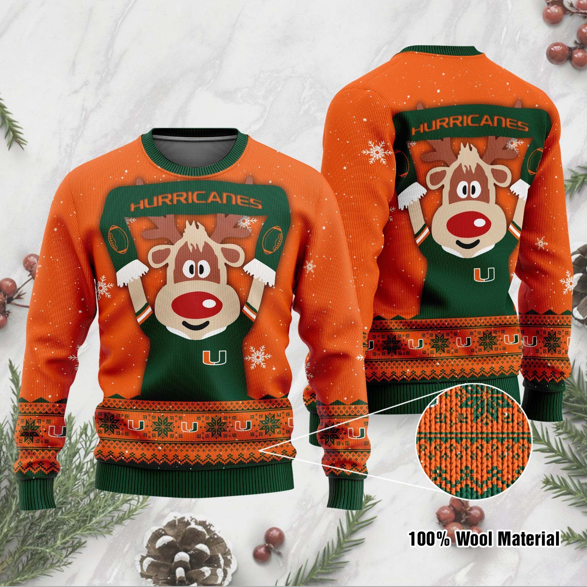 Miami Hurricanes Funny Ugly Christmas Sweater Holiday Xmas Party Men Women Plus Size