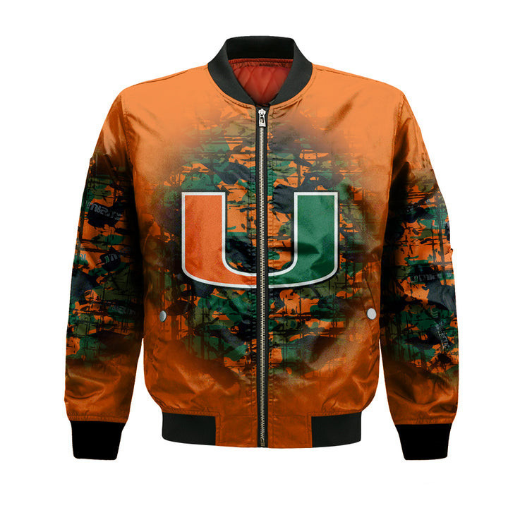 Miami Hurricanes Personalized Text Number Orange Green Bomber Jacket | NCAA College Team Jacket for Men & Women | Sports Fan Gift