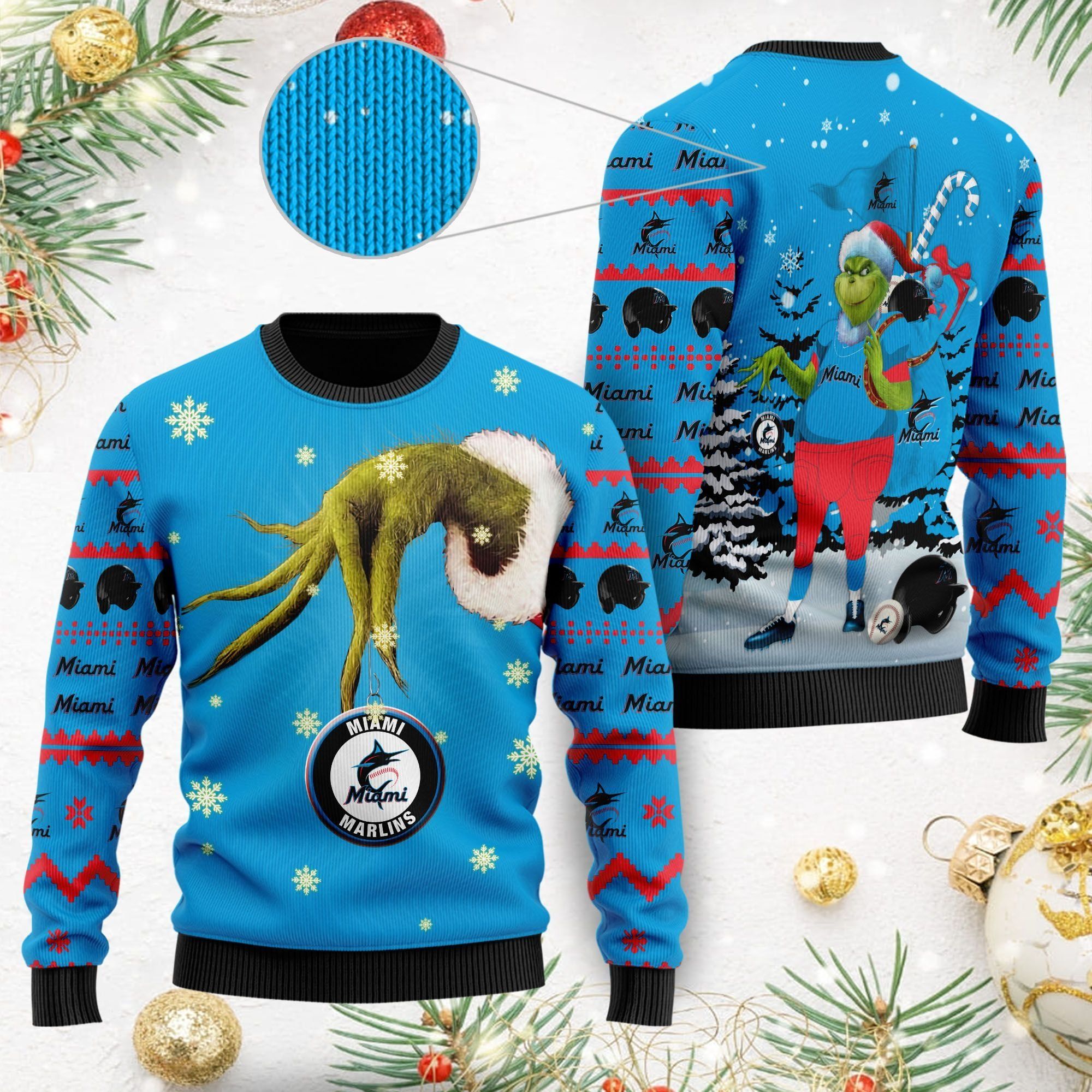Miami Marlins MLB Team Grinch Ugly Christmas Sweater