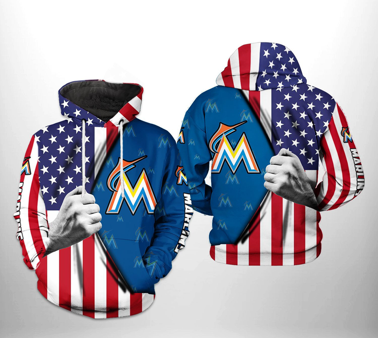 Miami Marlins MLB US Flag 3D All Over Print Hoodie & Zip Hoodie