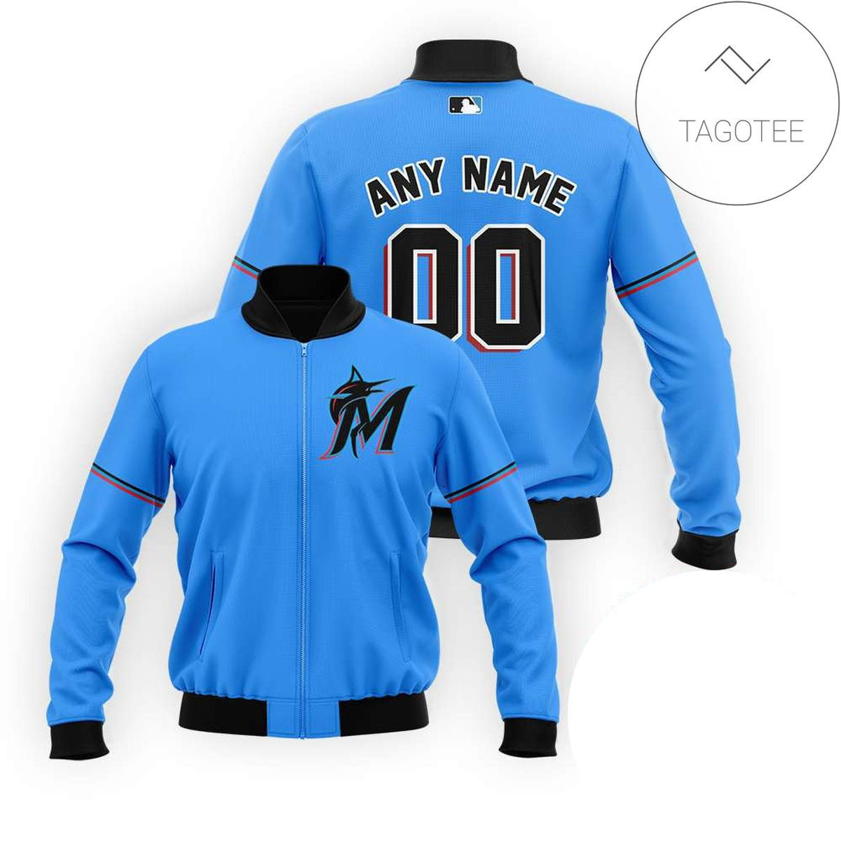 Miami Marlins Personalized Name Number Blue Bomber Jacket | MLB Team Jacket for Men & Women | Baseball Fan Gift