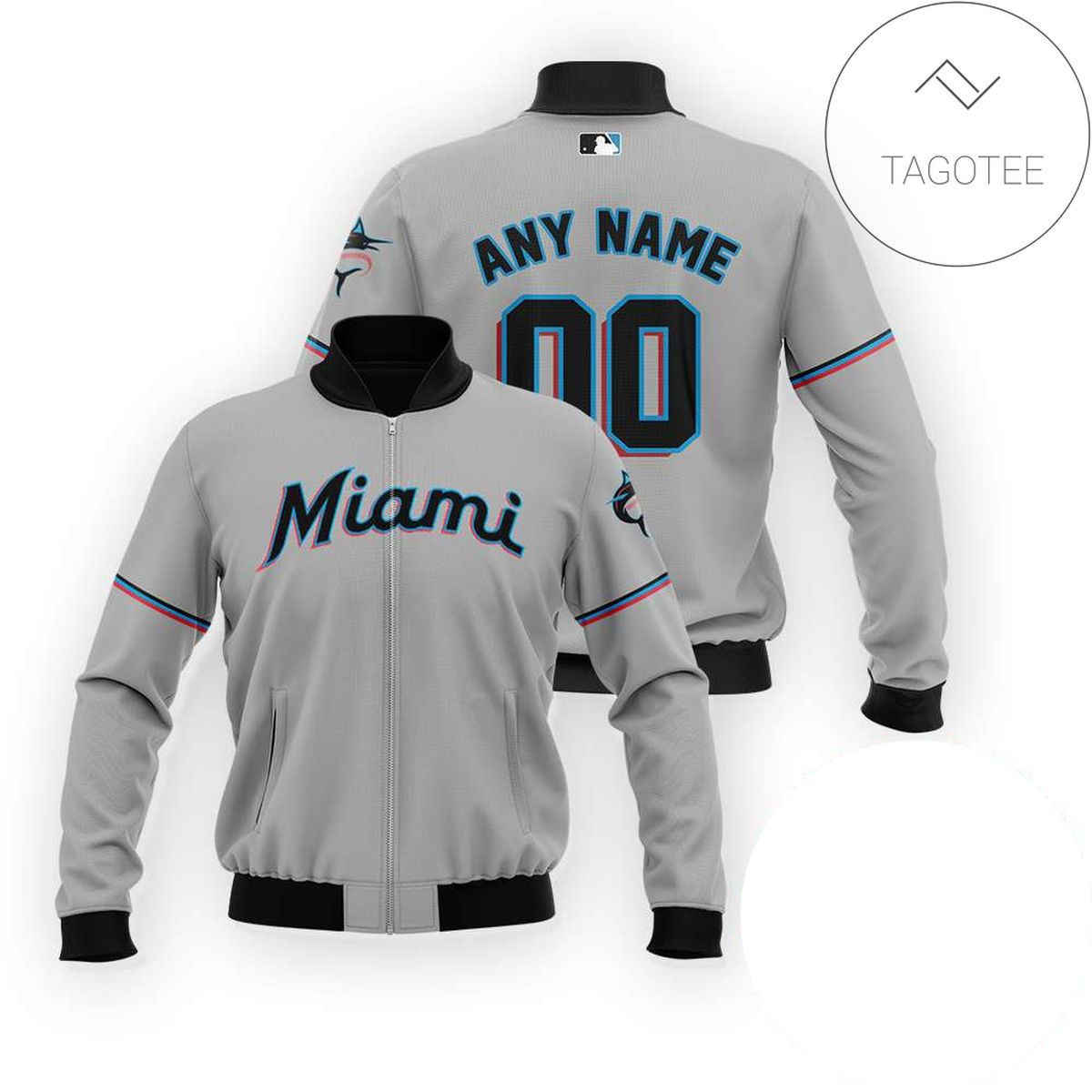 Miami Marlins Personalized Name Number Gray Bomber Jacket | MLB Team Jacket for Men & Women | Baseball Fan Gift