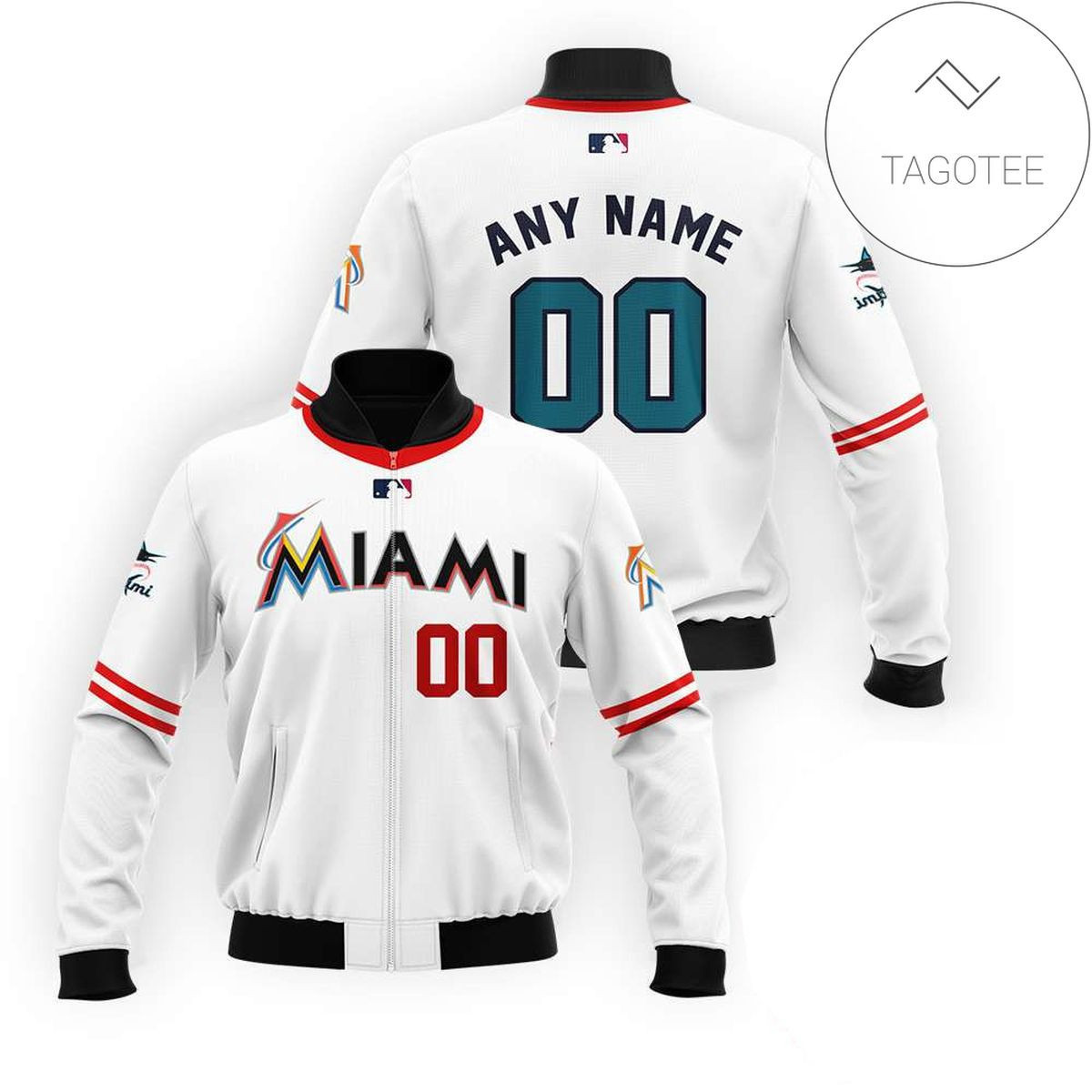 Miami Marlins Personalized Name Number White Bomber Jacket | MLB Team Jacket for Men & Women | Baseball Fan Gift