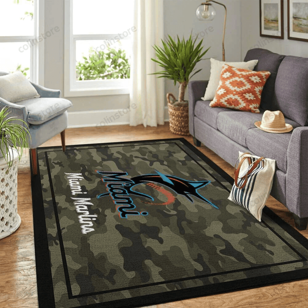 Miami Marlins Team Logo Rectangle Area Rug – Full Print Carpet For Living Room & Bedroom Home Decor