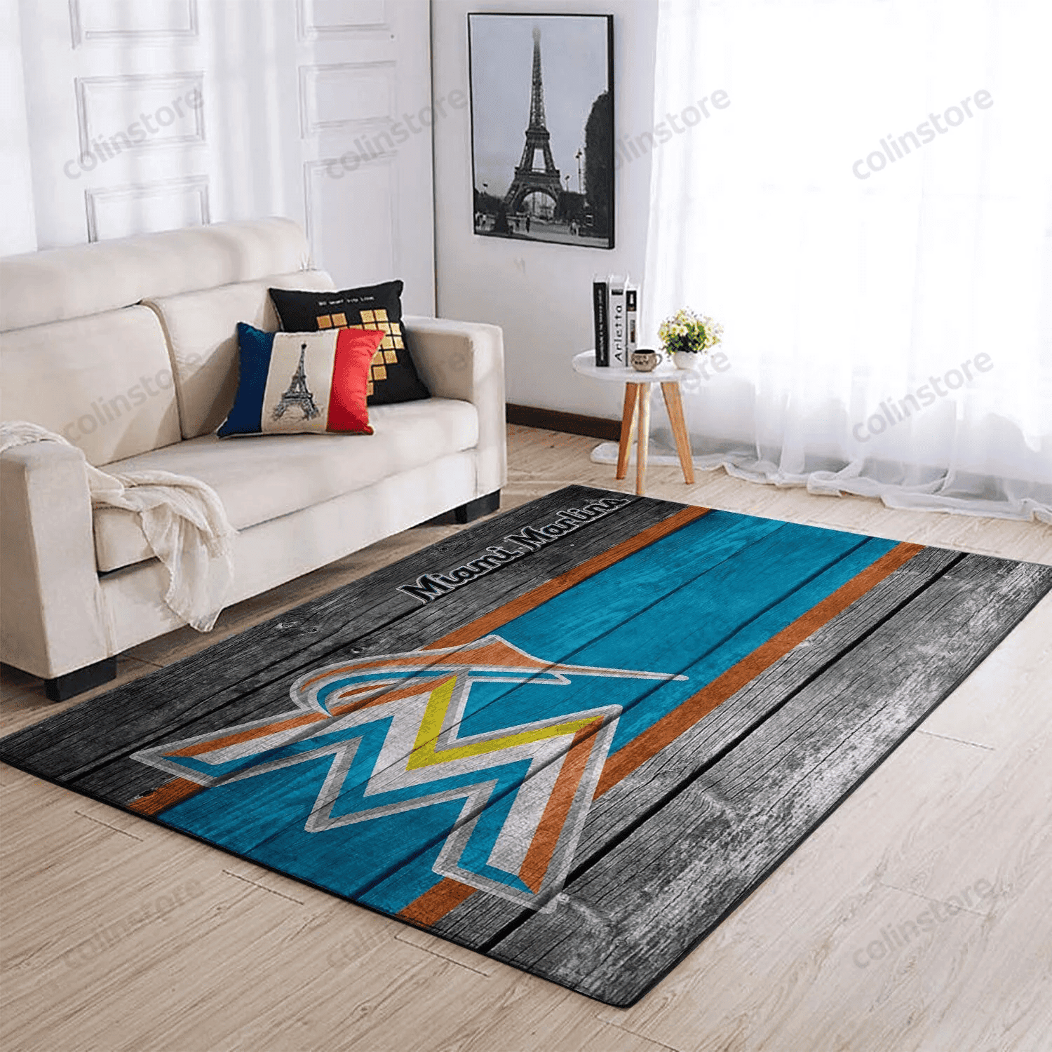 Miami Marlins Team Logo Rectangle Area Rug – Full Print Carpet For Living Room & Bedroom Home Decor