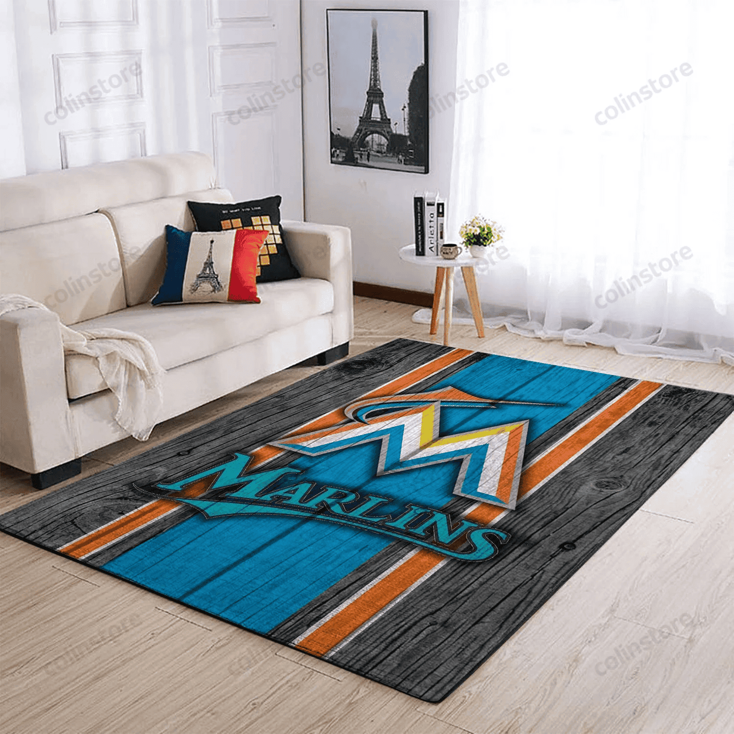 Miami Marlins Team Logo Rectangle Area Rug – Full Print Carpet For Living Room & Bedroom Home Decor