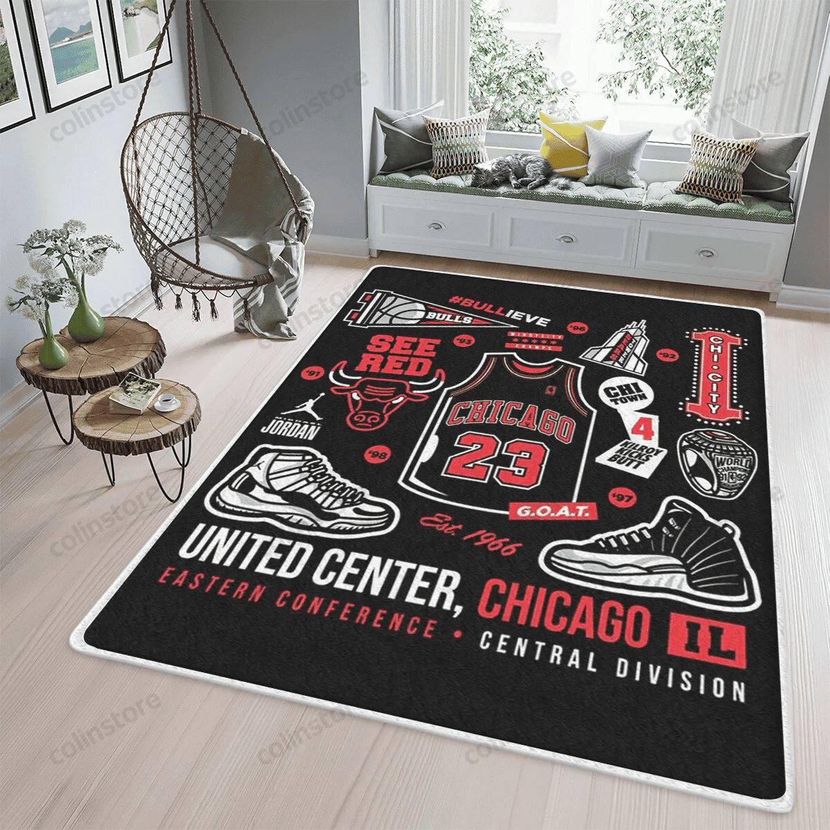 Michael Jordan X Chicago Bulls Pattern 3D Rectangle Area Rug – Full Print Carpet For Living Room & Bedroom Home Decor