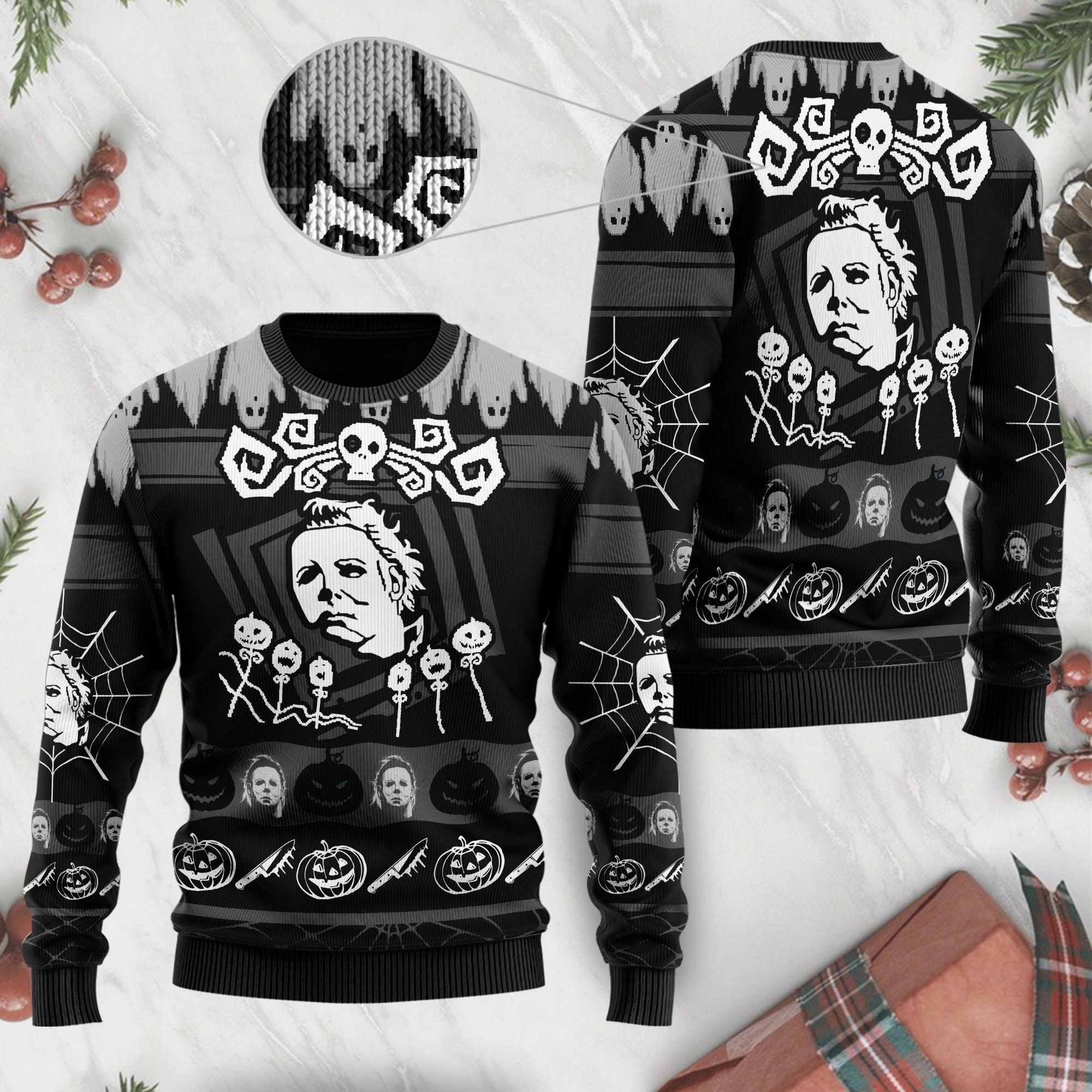 Michael Myers Halloween Black Ugly Christmas Sweater For Scary Movies Fans