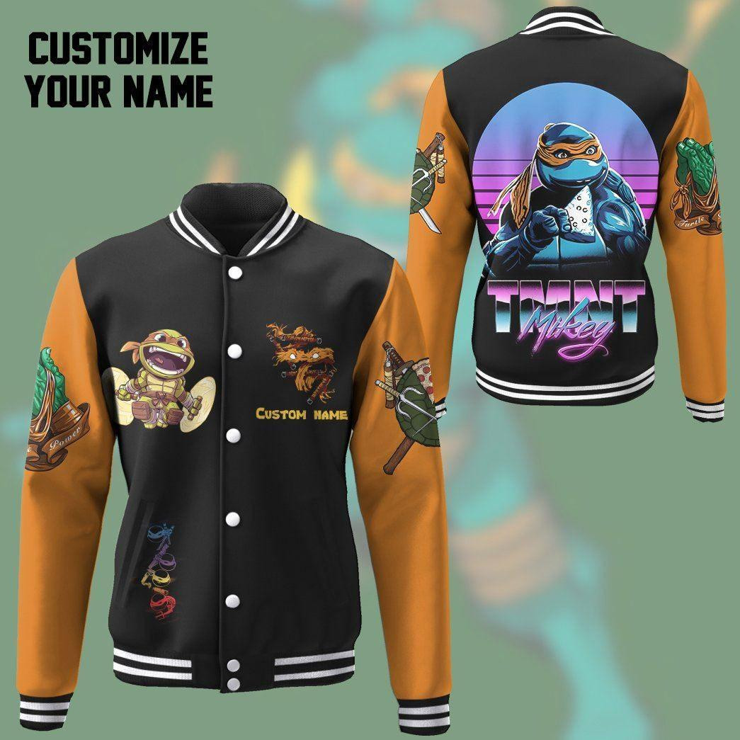 Michelangelo TMNT Cosplay Personalized Name Baseball Jacket for Men & Women | Cartoon Fan Gift