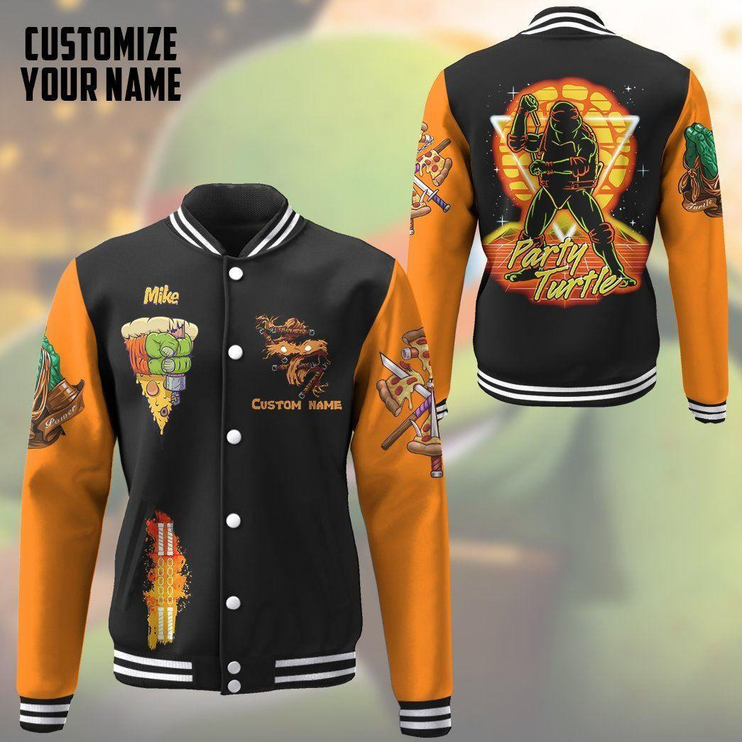 Michelangelo TMNT Orange Cosplay Personalized Name Baseball Jacket for Men & Women | Cartoon Fan Gift