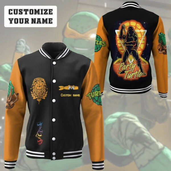 Michelangelo TMNT Orange Personalized Name Baseball Jacket for Men & Women | Cartoon Fan Gift