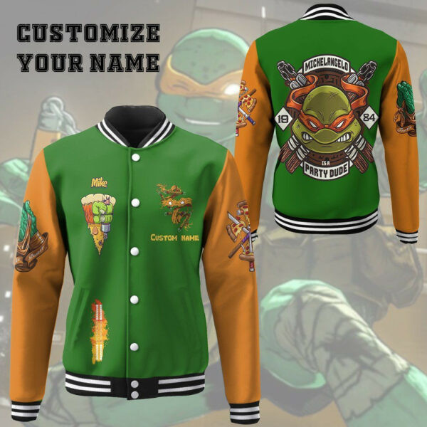 Michelangelo TMNT Personalized Baseball Jacket for Men & Women | Cartoon Fan Gift
