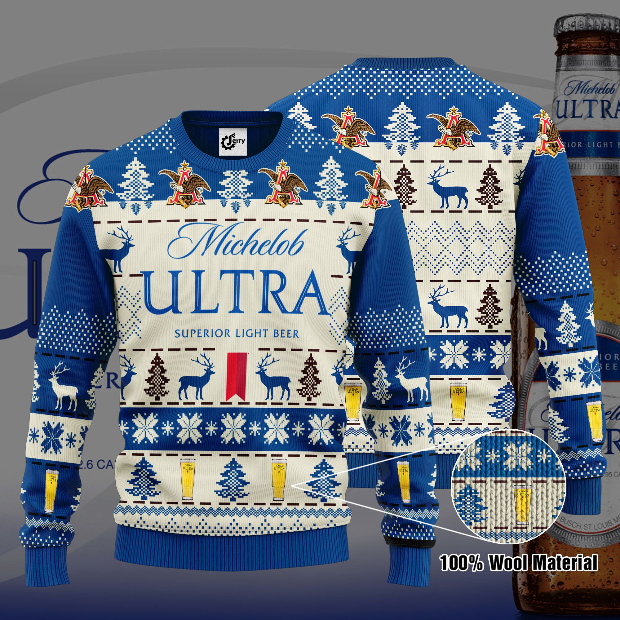 Michelob Ultra 3D Print Ugly Christmas Sweater, Hoodie, Zip Hoodie, Bomber Jacket