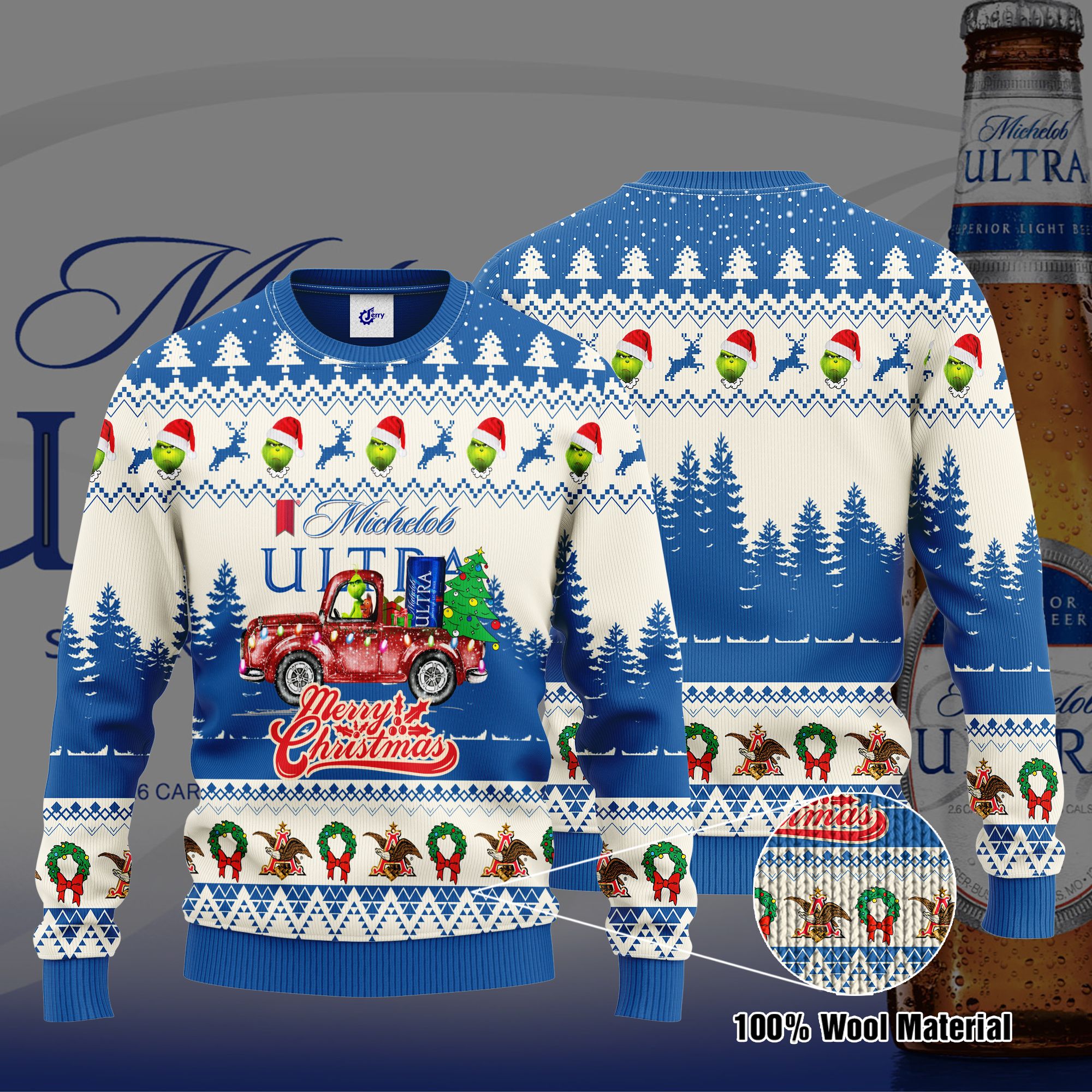Michelob Ultra Grinch Merry Christmas Ugly Christmas Sweater, Hoodie, Zip Hoodie, Bomber Jacket
