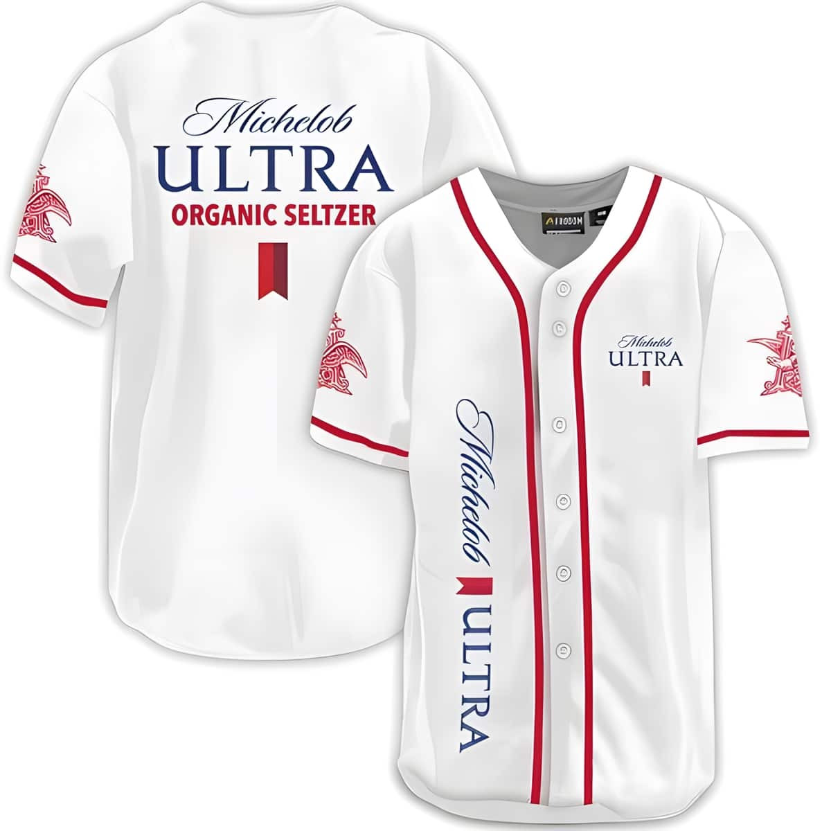 Michelob ULTRA Organic Seltzer Baseball Jersey Red Striped Pattern Strawberry Guava, Beer Baseball Jersey Gift For Men Women, Michelob ULTRA Beer Fan