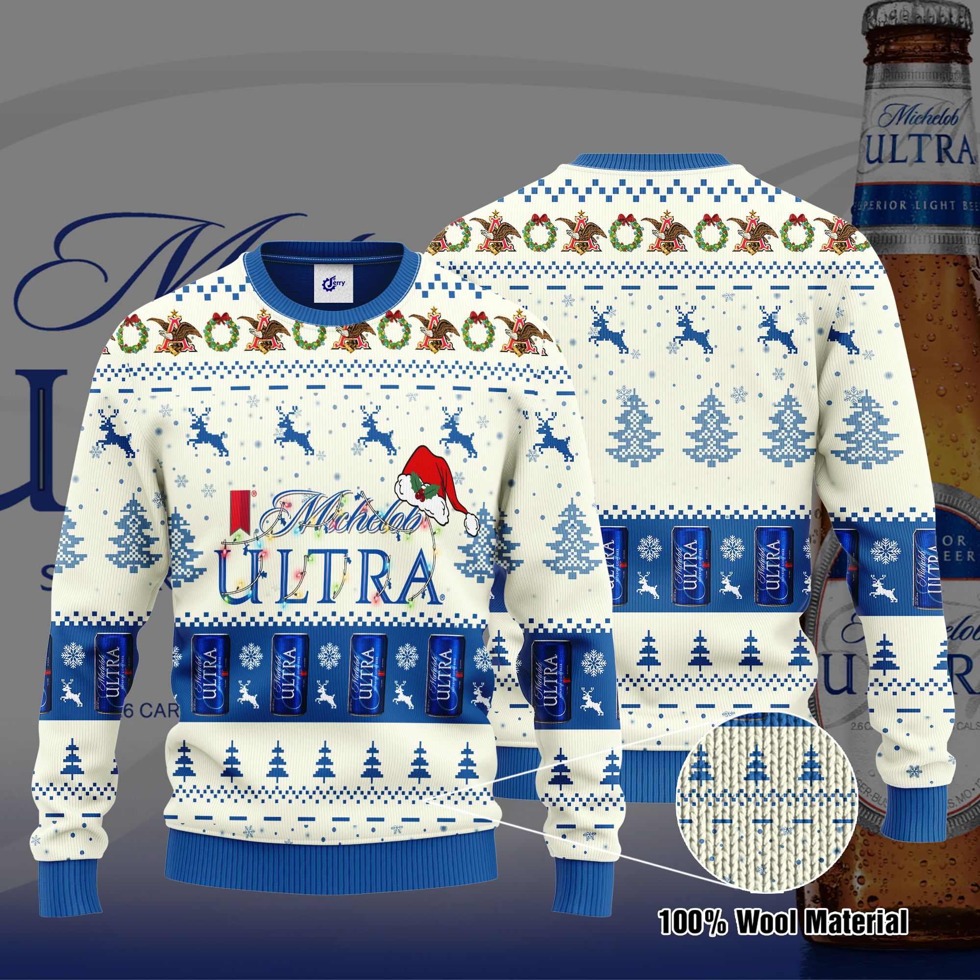 Michelob Ultra Santa Hat Christmas Ugly Christmas Sweater, Hoodie, Zip Hoodie, Bomber Jacket