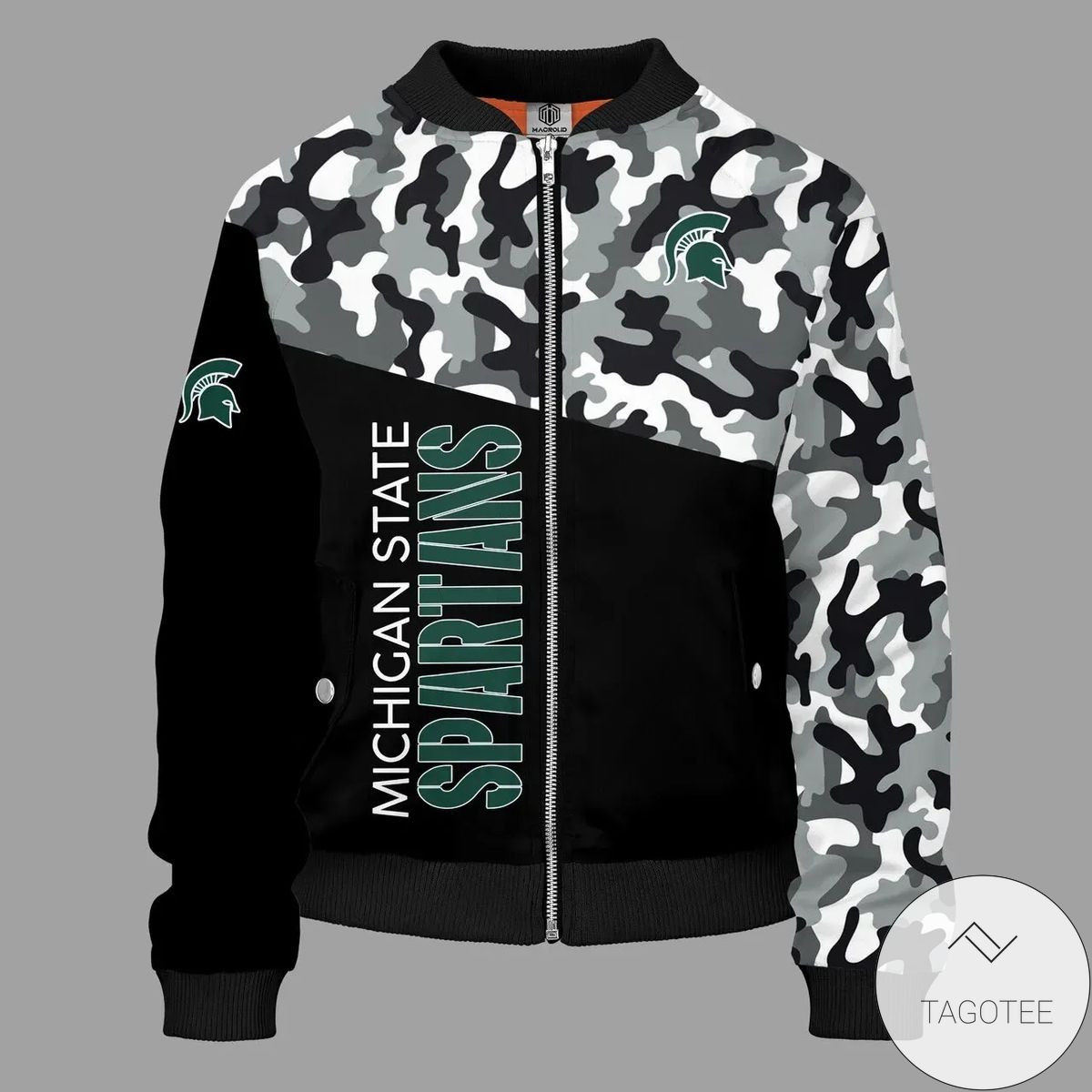 Michigan State Spartans Camo Black Bomber Jacket | NCAA College Team Jacket for Men & Women | Sports Fan Gift