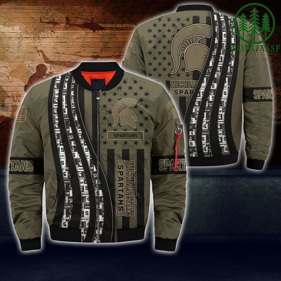 Michigan State Spartans Camo Bomber Jacket | NCAA College Team Jacket for Men & Women | Sports Fan Gift