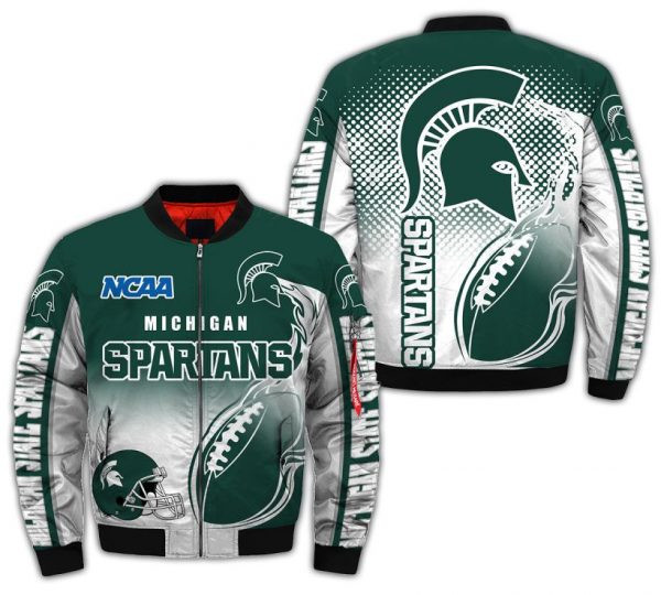 Michigan State Spartans Fire Ball Bomber Jacket | NCAA College Team Jacket for Men & Women | Sports Fan Gift