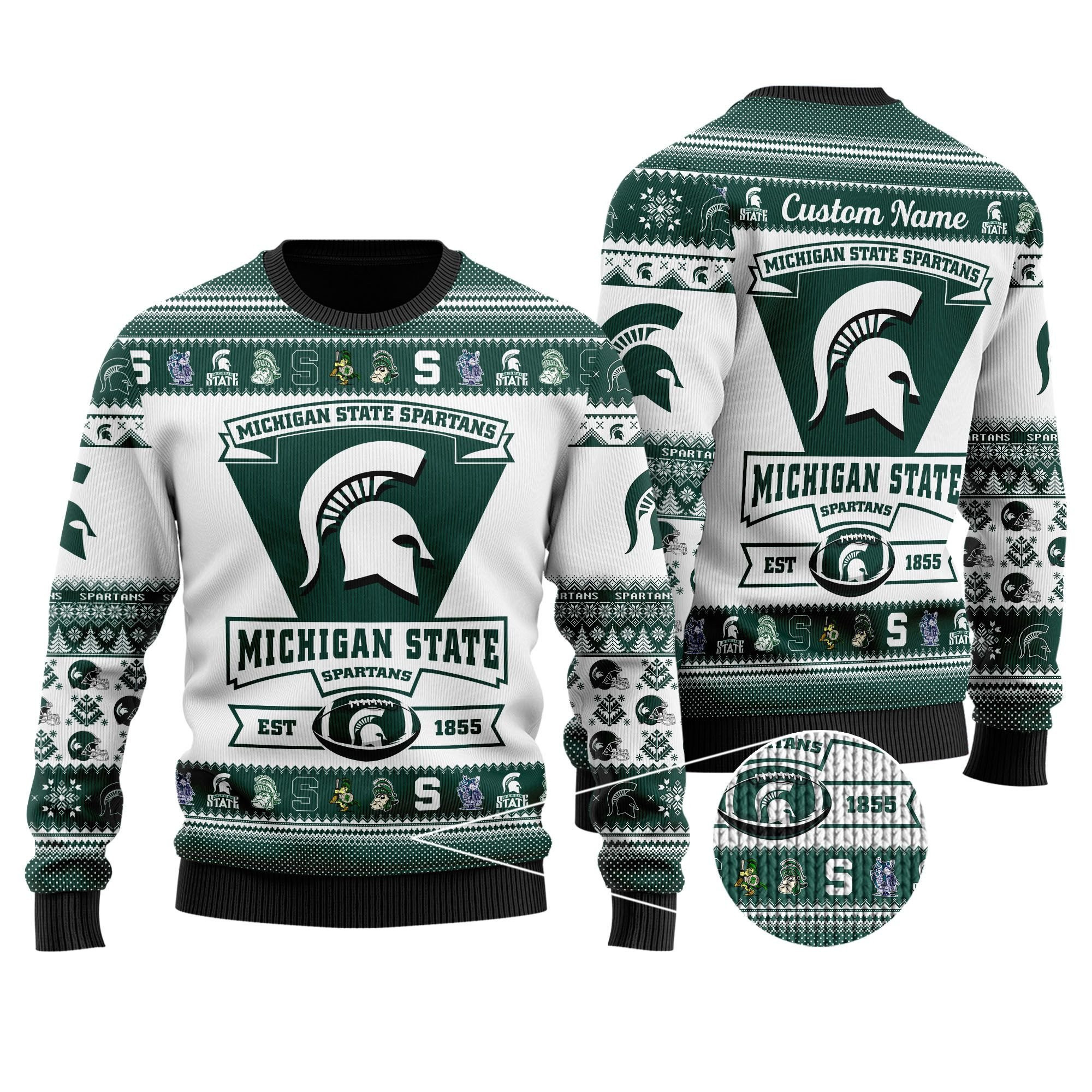 Michigan State Spartans Football Team Logo Personalized Ugly Christmas Sweater Perfect Holiday Gift