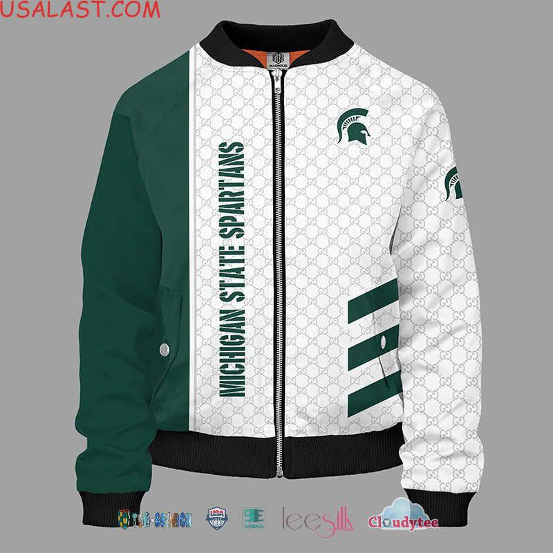 Michigan State Spartans White Green Bomber Jacket | NCAA College Team Jacket for Men & Women | Sports Fan Gift