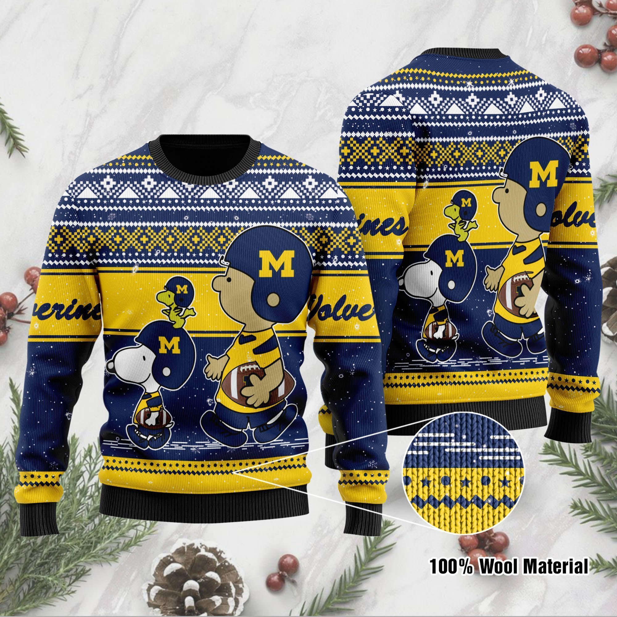 Michigan Wolverines Charlie Brown Snoopy Wear Football Jersey Ugly Christmas Sweater Party