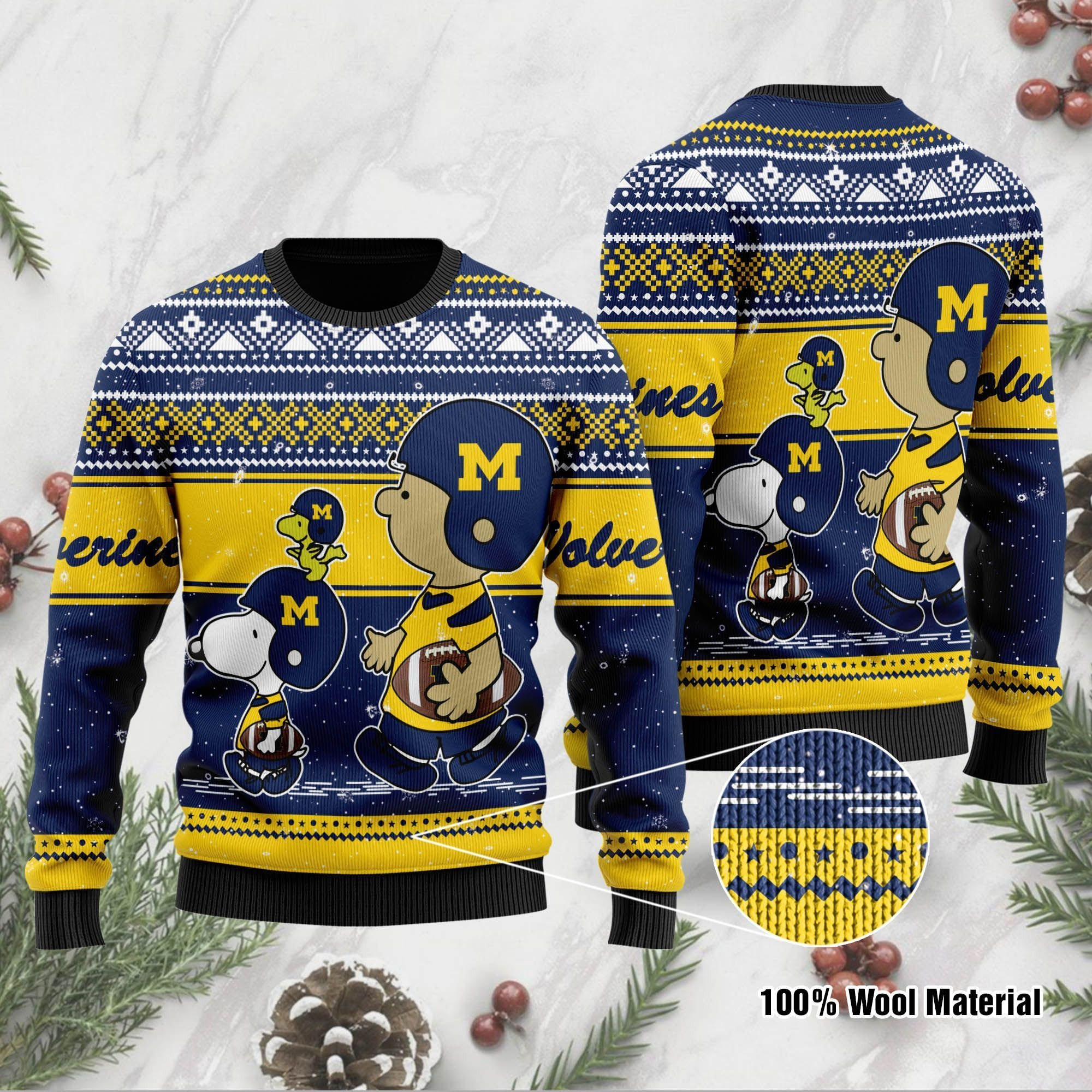 Michigan Wolverines Charlie Brown Snoopy Wear Football Jersey Ugly Christmas Sweater, Perfect Holiday Gift