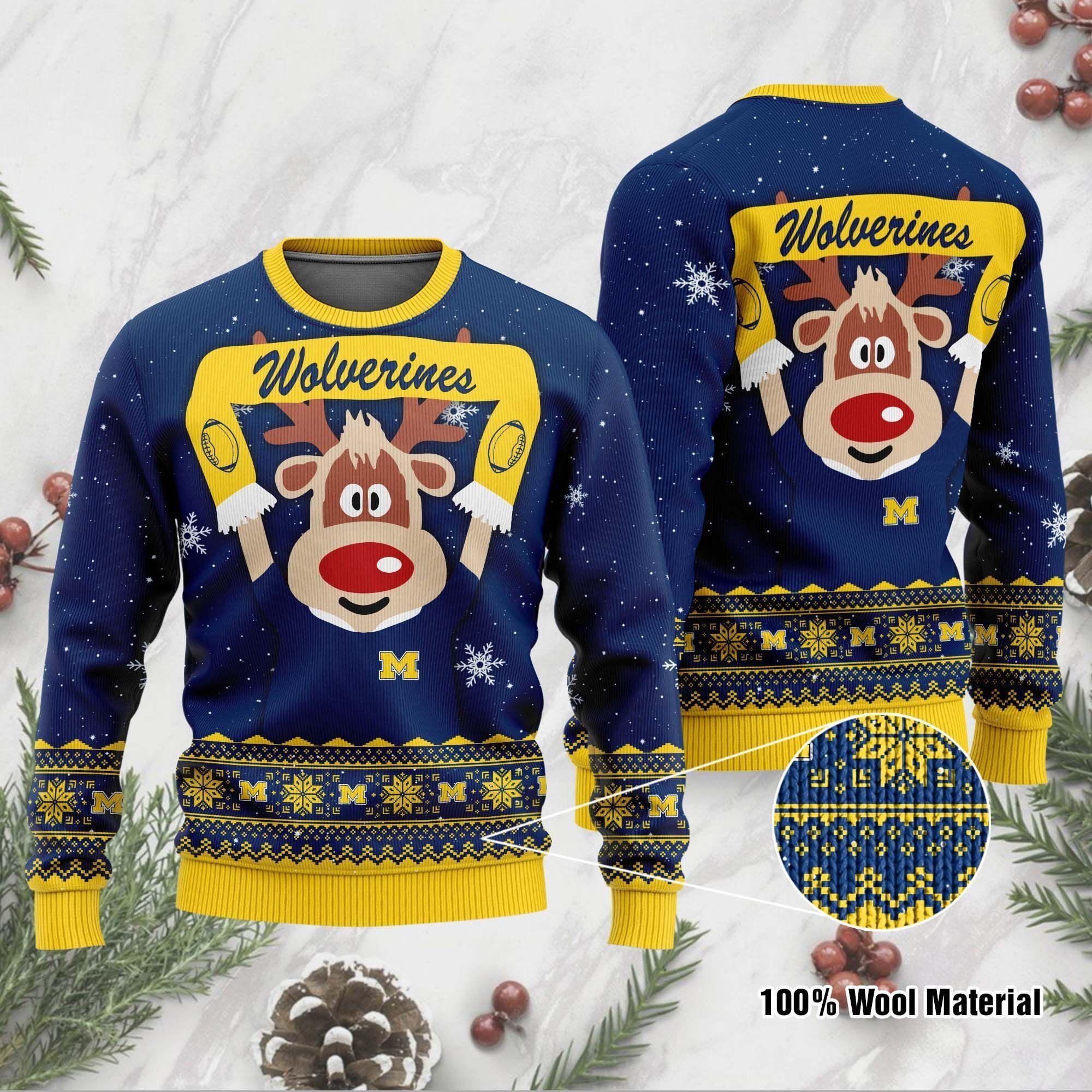 Michigan Wolverines Funny Ugly Christmas Sweater Holiday Xmas Party Men Women Plus Size