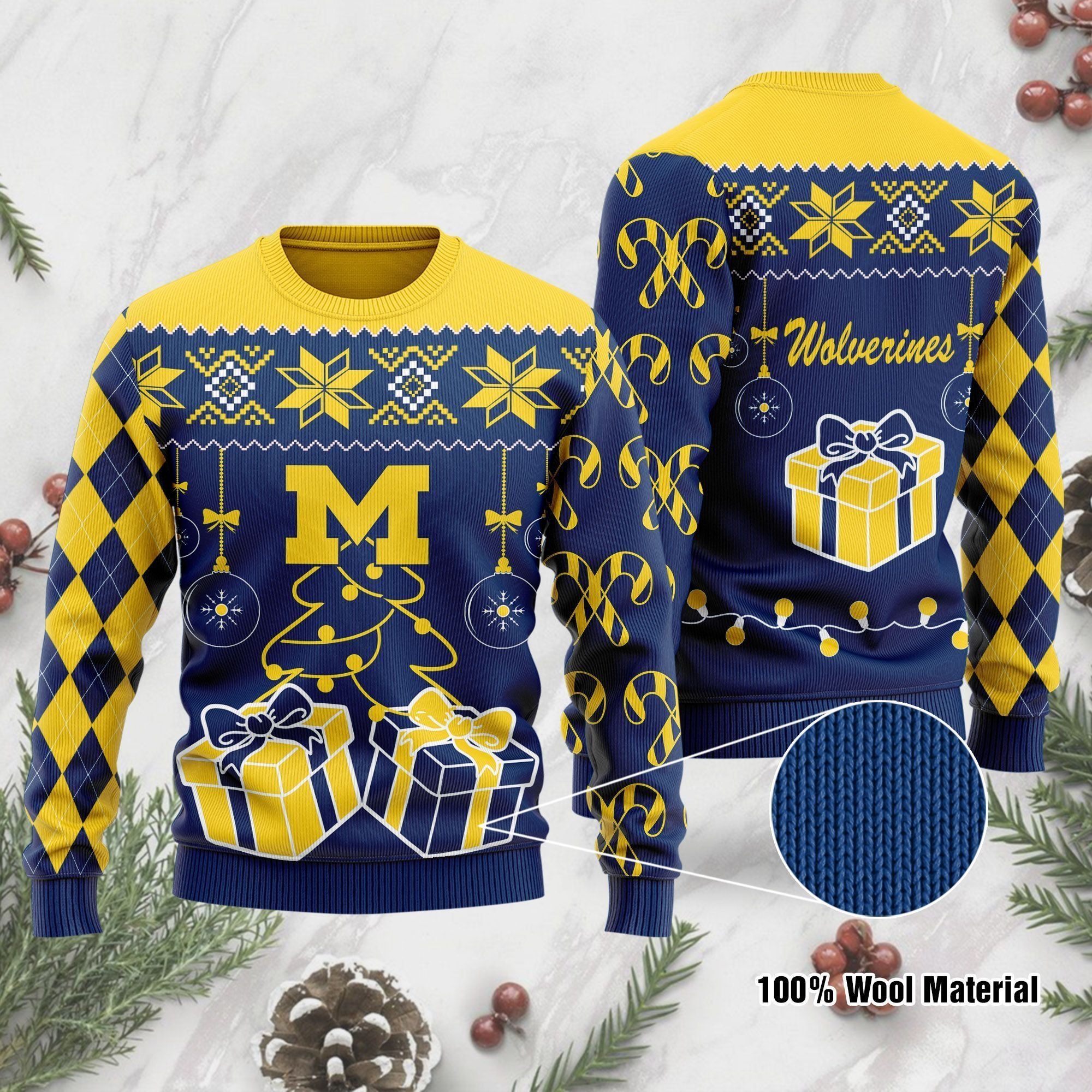 Michigan Wolverines Funny Ugly Christmas Sweater Holiday Xmas Party Men Women Plus Size