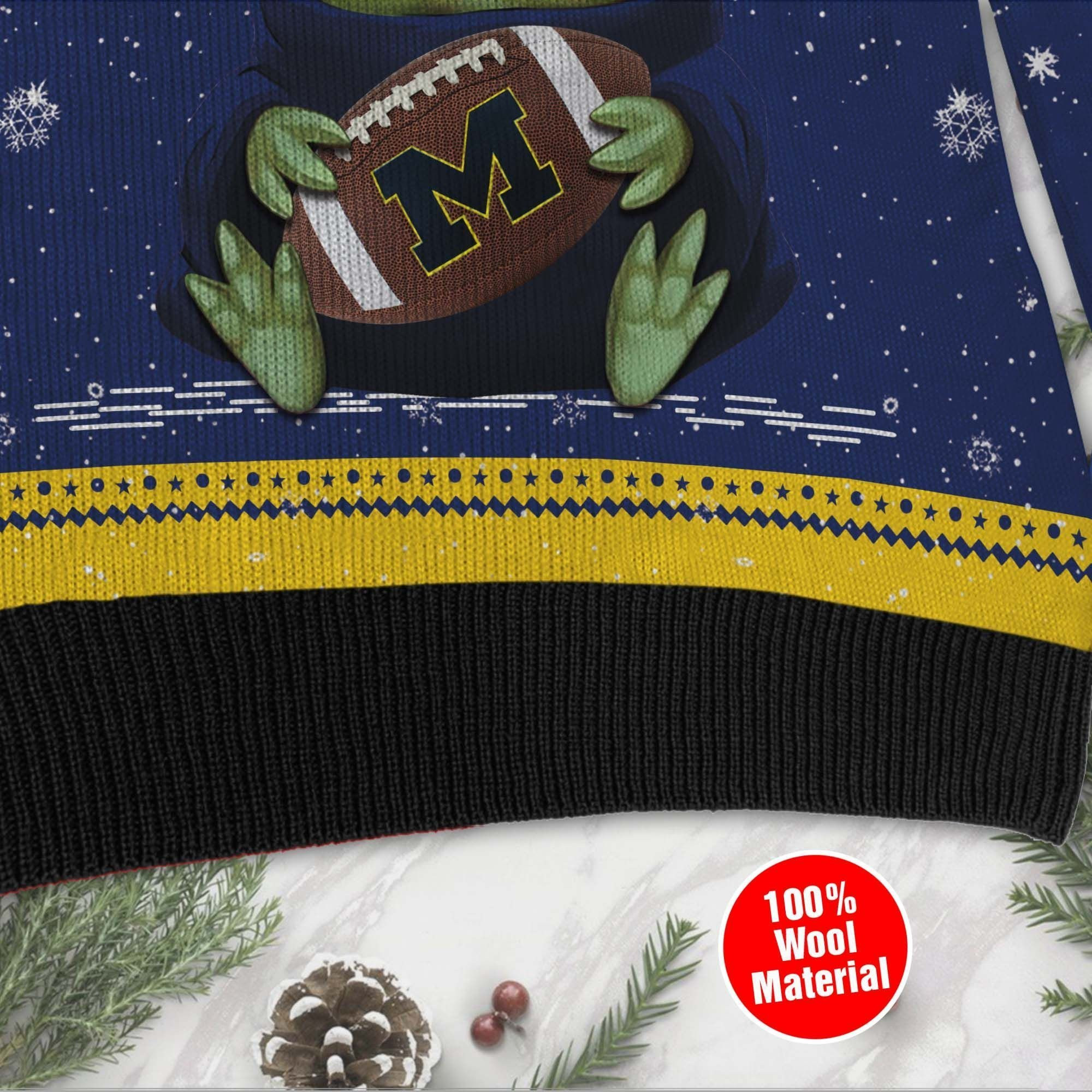 Michigan Wolverines Grogu Baby Yoda Hug Logo Ugly Christmas Sweater - Image 4