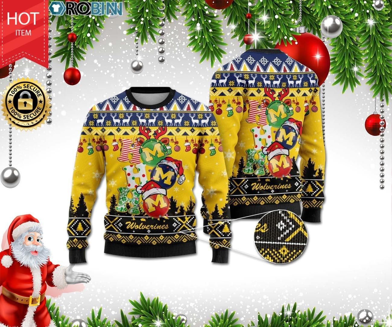 Michigan Wolverines Ho Ho Ho 3D Print Ugly Christmas Sweater,
