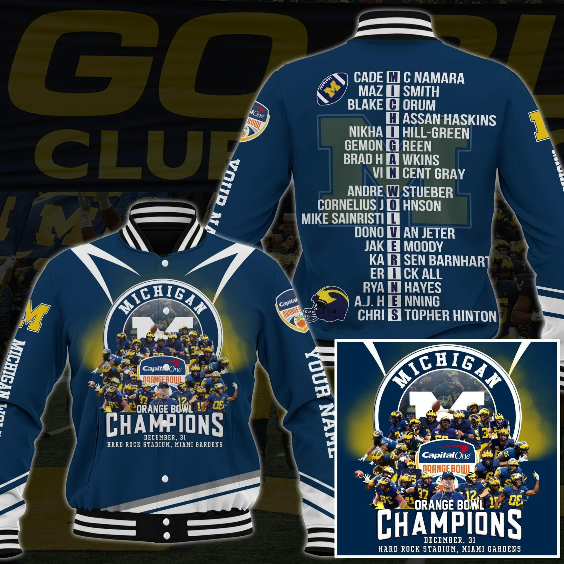 Michigan Wolverines Orange Bowl Champions Varsity Baseball Jacket for Men & Women | NCAA Team Fan Gift